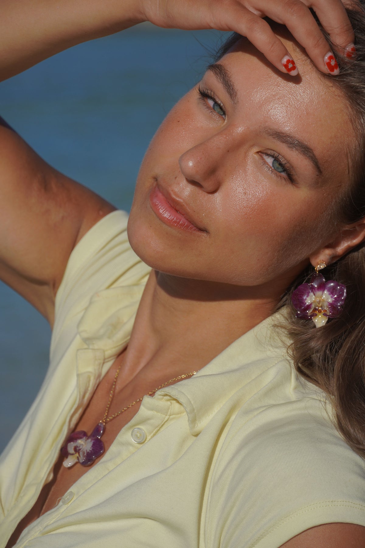 Real Purple & Yellow Orchids Jewelry Set