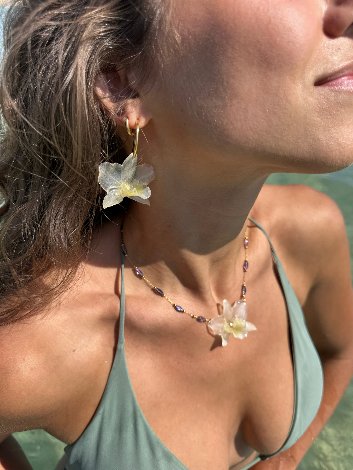 Real Dendrobium Orchid Jewelry Set